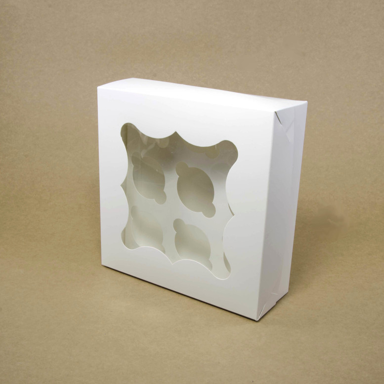 Коробка для кексов 9 шт. 260х260х90 с окном, белая, мел/к.