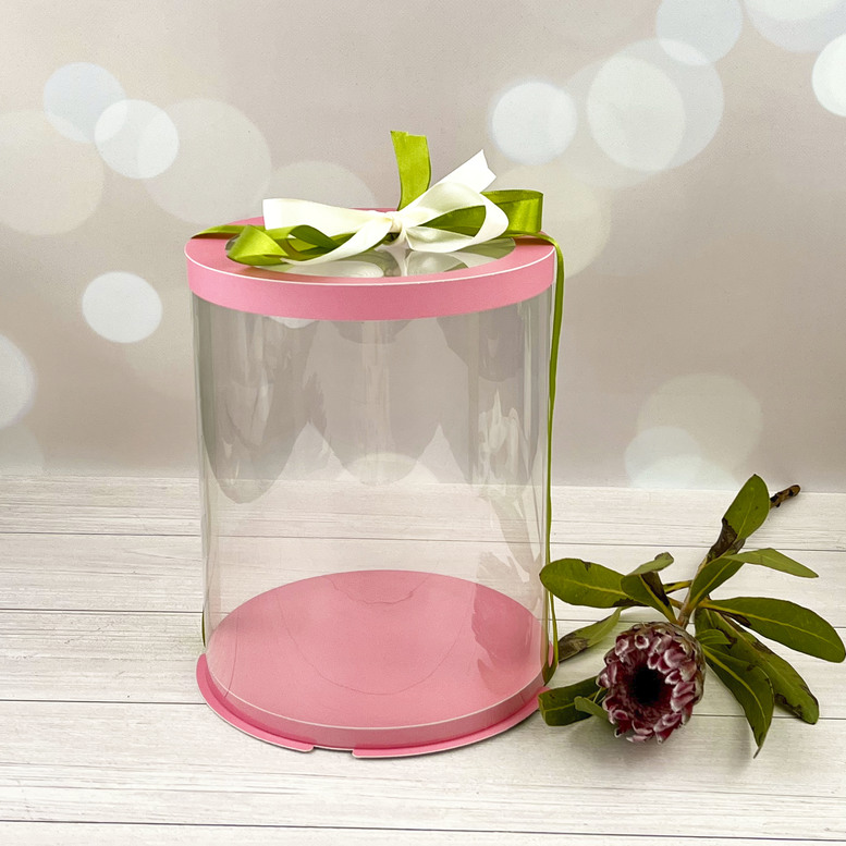 Коробка тубус d200, h300 PINK з прозорою кришкою