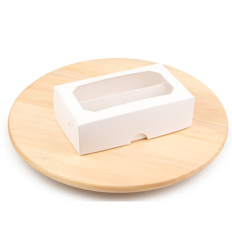 Коробка цільнокроєна для макаронс подвійна з вікном 200х120х60 Біла