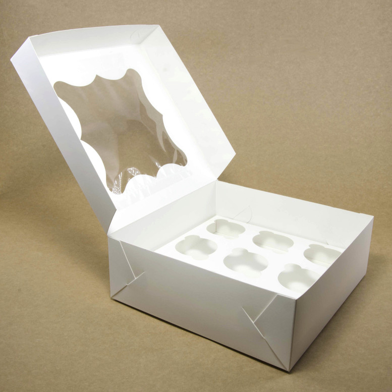 Коробка для кексов 12 шт. 330х255х110 с окном, белая, мел/к.