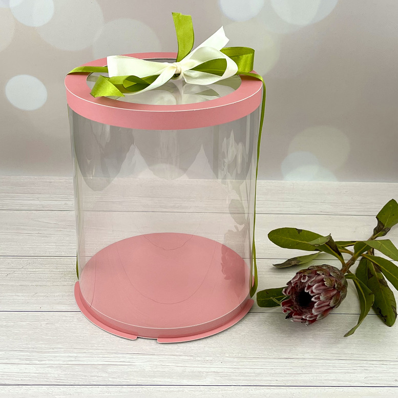 Коробка тубус d250, h300 PINK з прозорою кришкою