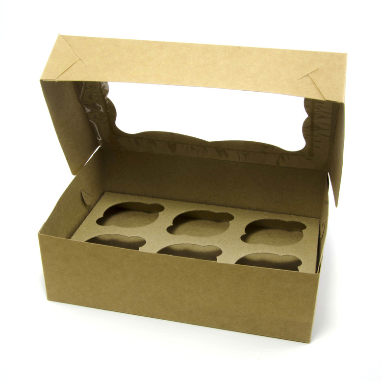 Коробка для кексов 6 шт. 250х170х80 с окном, крафт, мел/к.
