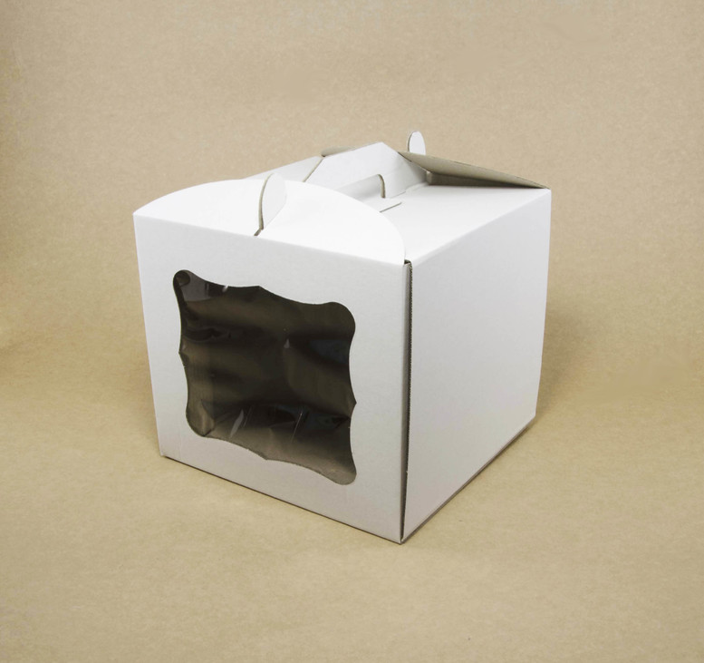 Коробка для торта 300х300х250 белая с окном, м/г.
