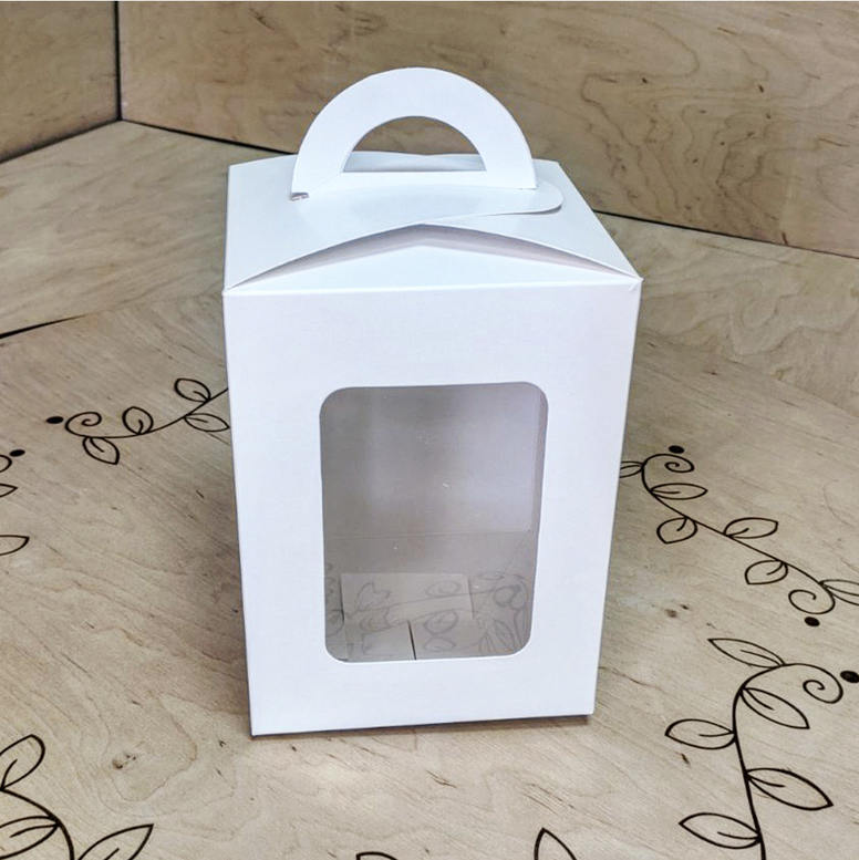 Коробка для паски 140х140х180 белая с окном (мел.к)