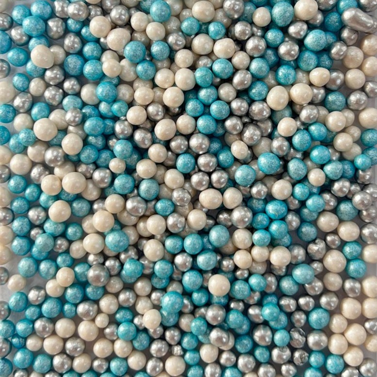 Рисові кульки мікс Блакитні-білі-срібні D5мм, 100г, ТМ Slado