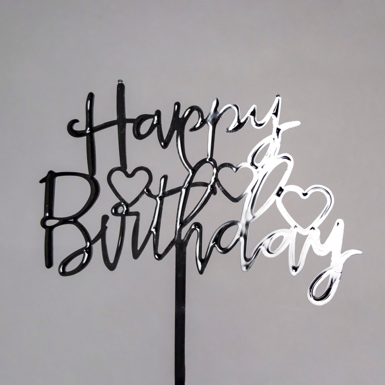 Топпер "Happy Birthday" Черный, пластик, 110*160*1,5 мм