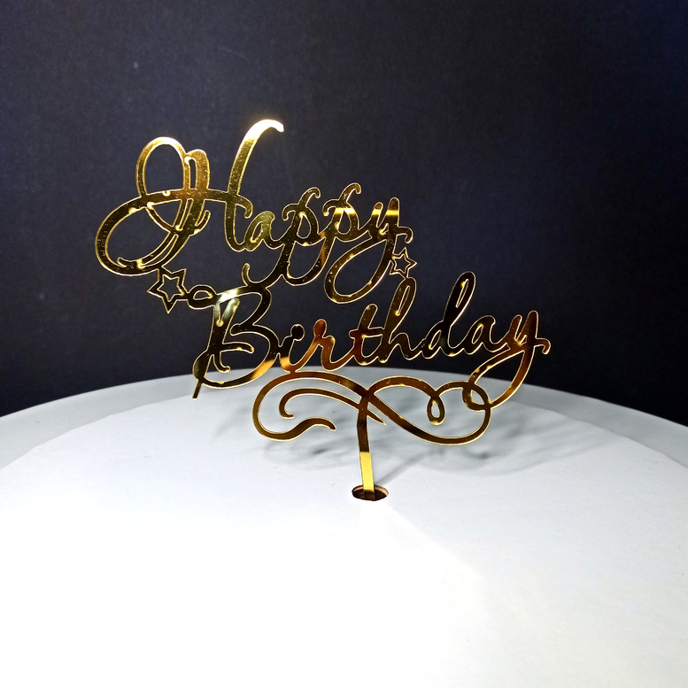 Зеркальный топпер "Happy birthday", 125*140*1мм, Золото