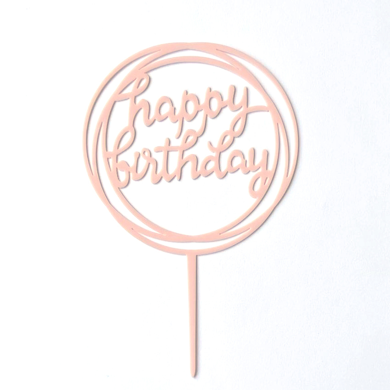 Топер "Happy Birthday" Круг Ніжно рожевий, акрил, 100*160*1,5 мм
