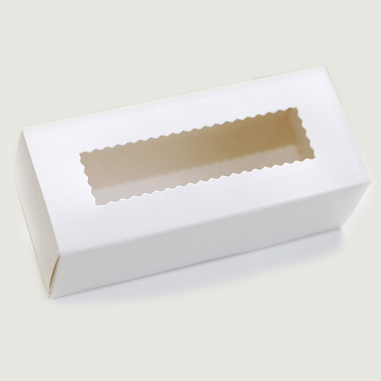 Коробка для 5 макаронс 141х59х49 с окном Белая