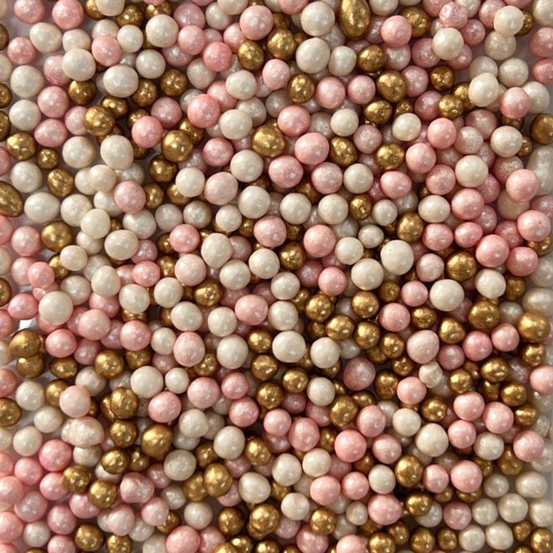 Рисові кульки мікс Рожеві-білі-золоті D5мм, 100г, ТМ Slado