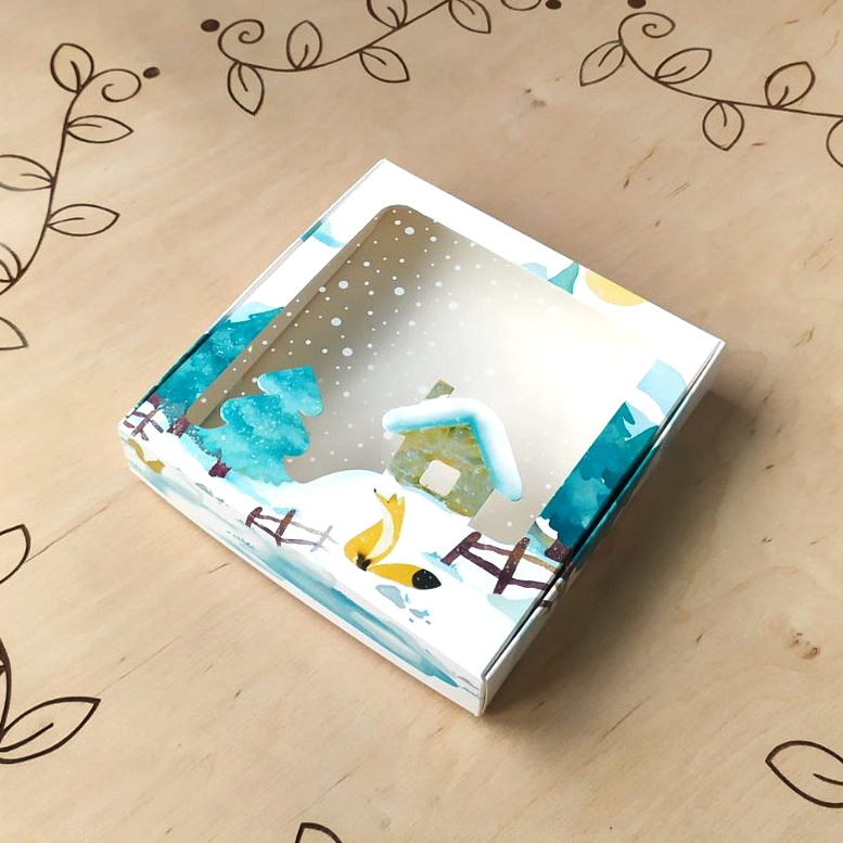 Коробка для пряников 150х150х30 мм Новогодняя Цветной домик