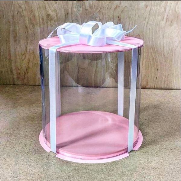 Коробка для торта 300х300х250 (тубус) розовая/основание 10 мм (1 шт.)